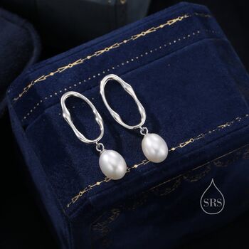 Irregular Hoop Drop Stud Earrings With Pearls, 2 of 9