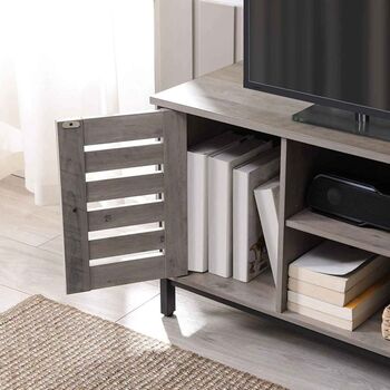 Industrial Tv Stand With Louvered Doors And Storage, 6 of 9