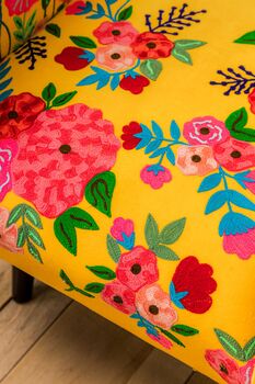 Yellow Floral Embroidered Velvet Wooden Armchair, 4 of 7