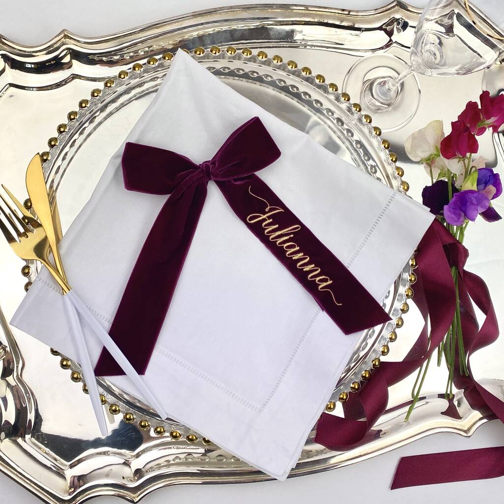Embroidered Velvet Ribbon Place Setting By Adorned Embroidery