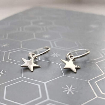 Micro Hoop And Star Drop Earrings, 2 of 5