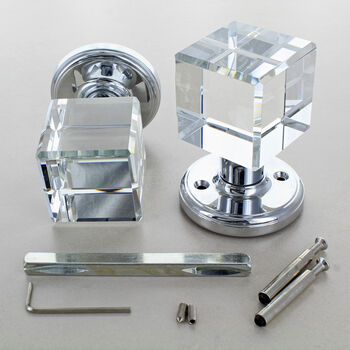 Square Crystal Faceted Clear Glass Mortice Door Knobs, 2 of 4