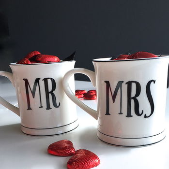 Chocolate Filled Mr And Mrs Typographic Mugs, 2 of 4