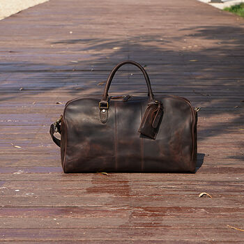 Genuine Leather Worn Look Weekend Bag, 6 of 12