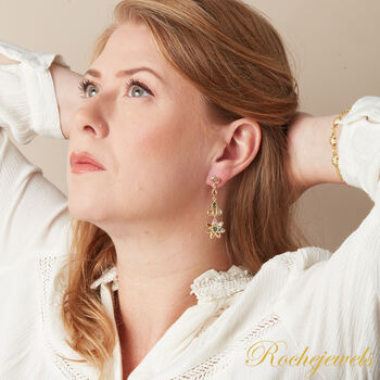 Multicoloured Tourmaline Star Shaped Long Stud Gold Earrings, 3 of 9