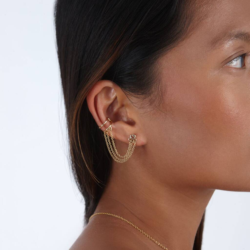 Ear Cuff With Stud And Chain In Sterling Silver Or Gold Vermeil, 1 of 12