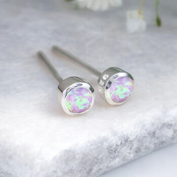 Mini Sterling Silver Candy Pink Opal Stud Earrings, 3 of 12