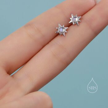 Moonstone Starburst Screw Back Earrings Sterling Silver, 7 of 12