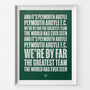 Plymouth Argyle 'The Greatest Team' Football Song Print, thumbnail 1 of 3