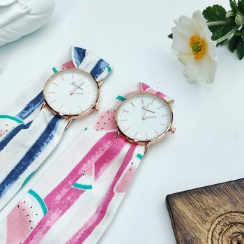 Blue Pink Print Changeable Women Cotton Wrist Watch, 4 of 6