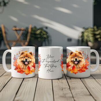 Personalised Dog Mug Chow Chow In An Autumn Wreath, 2 of 2