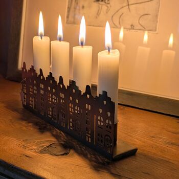 Brass 'House Facade' Candle Holder | Gift Set With Four Candles, 2 of 4
