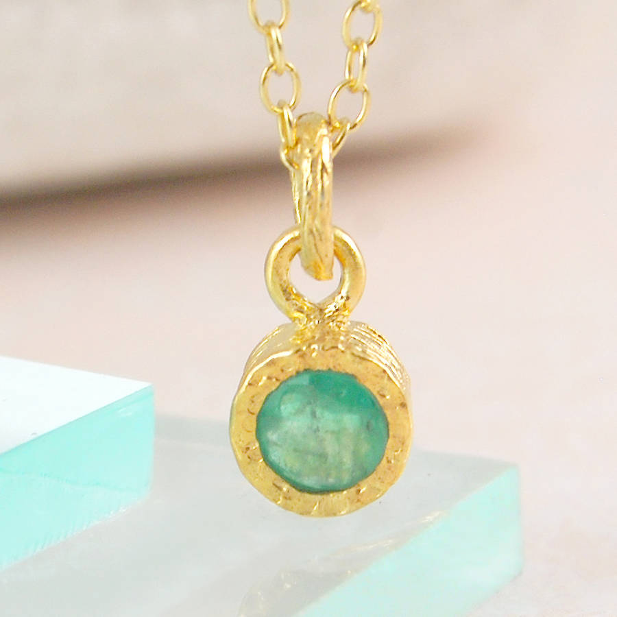 Gold Genuine Emerald May Birthstone Necklace By Embers Gemstone