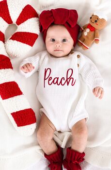 Christmas Embroidered Personalised New Baby Knitted Romper, 5 of 12