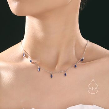 Sapphire Blue Cz Marquise Pendant Necklace, 2 of 11