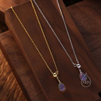 Delicate Purple Opal Droplet Lariat Pendant Necklace, 5 of 12