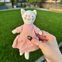 Tiny Linen Girl Cat In Pink Dress, thumbnail 2 of 4