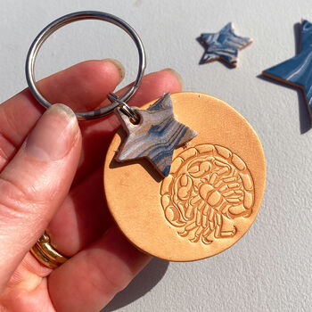 Scorpio Star Sign Leather Keyring, 4 of 5