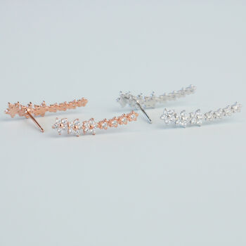Sterling Silver Crystal Flower Ear Climber Stud Earrings, 3 of 6