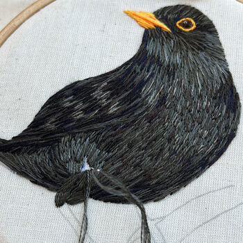 Blackbird Hand Embroidered Artwork Oak Frame, 5 of 5