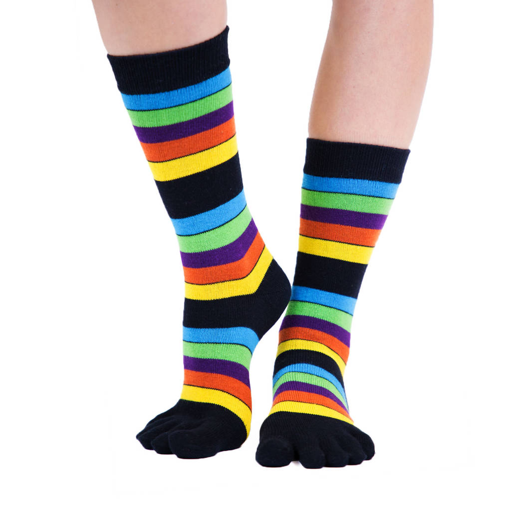 Mid Calf Stripy Toe Socks By Toetoe | notonthehighstreet.com