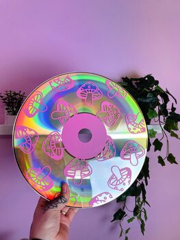 Mushroom Trippy Upcycled 12' Laser Disc Decor, 4 of 6