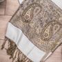 Soft Cream Paisley Border Pashmina With Tassels, thumbnail 2 of 2
