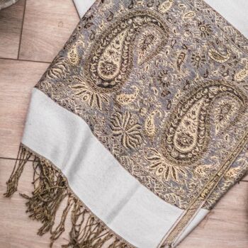 Soft Cream Paisley Border Pashmina With Tassels, 2 of 2