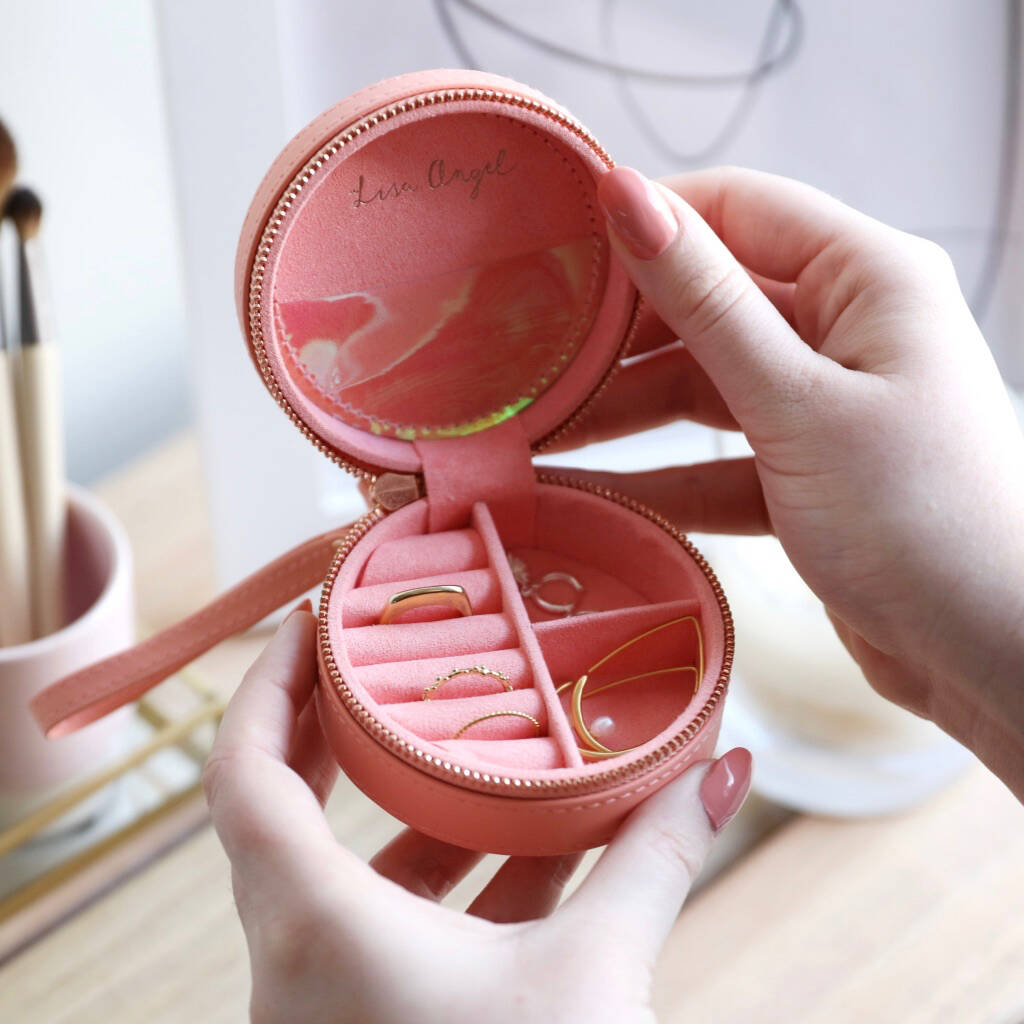 Personalised Initials Mini Round Travel Jewellery Case By Lisa Angel