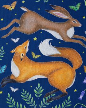 Catherine Rowe Hare And Fox Scarf With Tassels Blue, 2 of 2