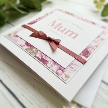 Simple Handmade Mother’s Day Card With Bow And Floral Paper, 2 of 6