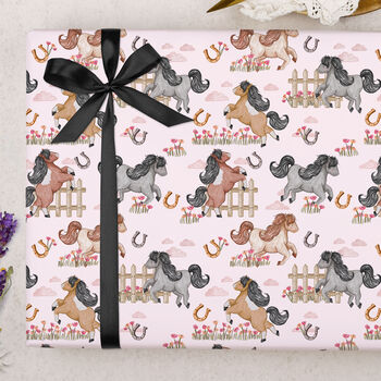 Three Sheets Of Children's Pink Horse Wrapping Paper, 2 of 2