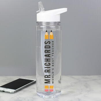 Personalised Teacher Water Bottle Gift Pencil Design, 3 of 4
