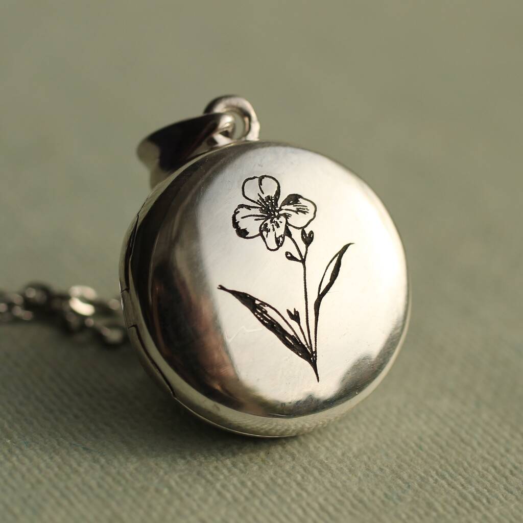 Sterling Silver Birth Flower Locket Necklace, 1 of 10