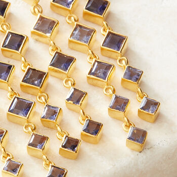 Iolite Gold Plated Geometric Chandelier Earrings, 2 of 10
