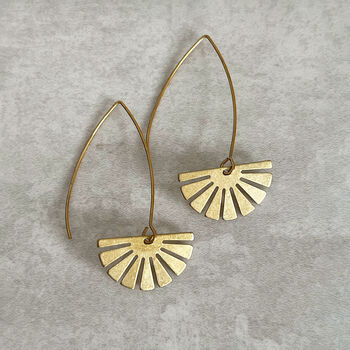Large Fan Shaped Hammered Long Earrings, 2 of 5