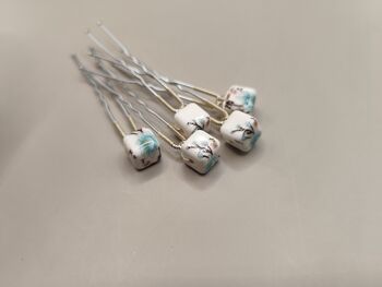 Set Of Five Ceramic Floral Wedding Hair Pins, 9 of 12