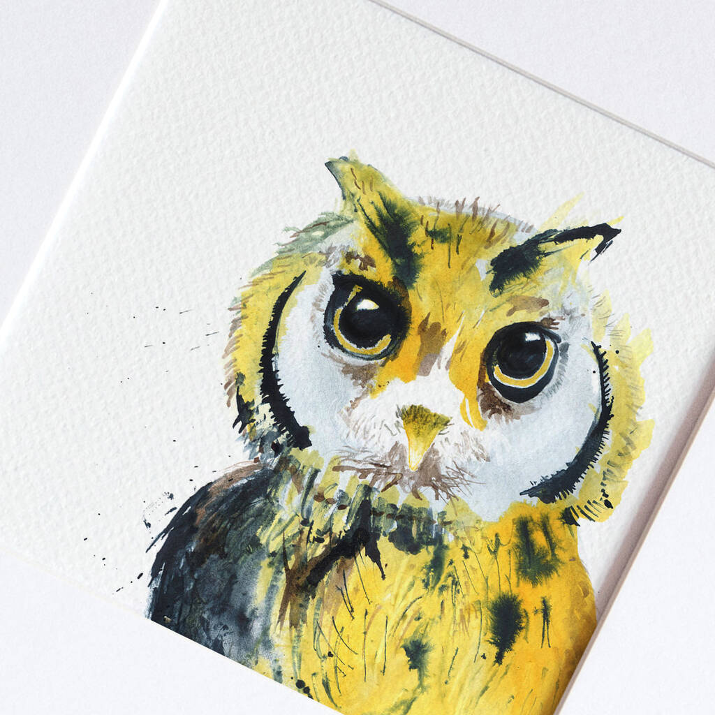 Inky Owl Illustration Print By Kate Moby