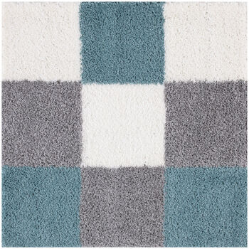The Rugs Geometric Shaggy Rug Duck Egg Blue Checkered Rug, 11 of 12