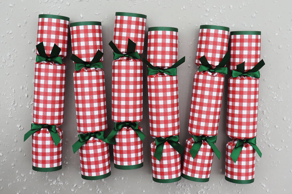Six Luxury Red Gingham Christmas Crackers, 1 of 3