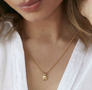 Small Square Initial Necklace In Silver Or Gold Vermeil, 2 of 5