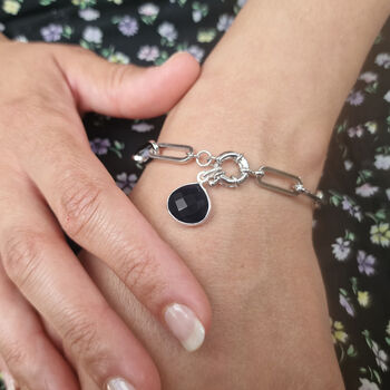 Shiny Black Onyx Healing Crystal Silver Bracelet, 2 of 4