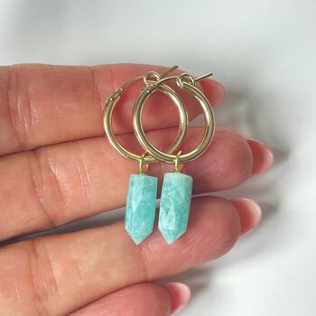 Amazonite Gemstone Spike Hoop Earrings In Gold Vermeil, 2 of 6