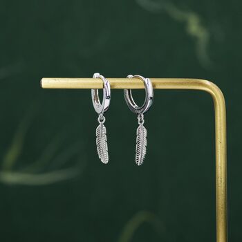 Sterling Silver Tiny Feather Huggie Hoops, 8 of 12
