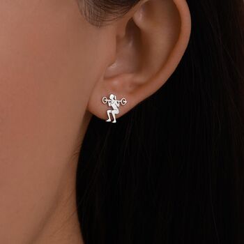 Strong Girl Barbell Stud Earrings In Sterling Silver, 5 of 12