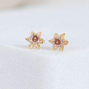 18ct Gold Plated Daffodil Stud Earrings, 2 of 10