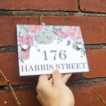 Personalised Mirrored Pink Peony House Door Number Sign, 6 of 7