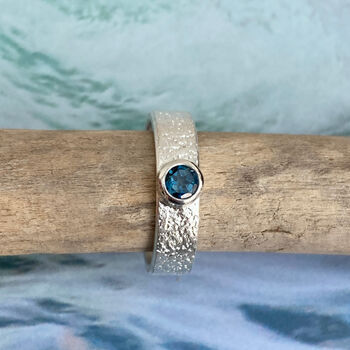 Blue Topaz December Birthstone Ring In Textured Sterling Silver, 6 of 11