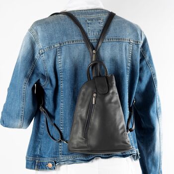 Black Soft Leather Small City Backpack, 5 of 9