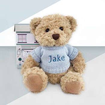 Personalised Baby Boy Bertie Bear With Blanket, Blue, 2 of 5